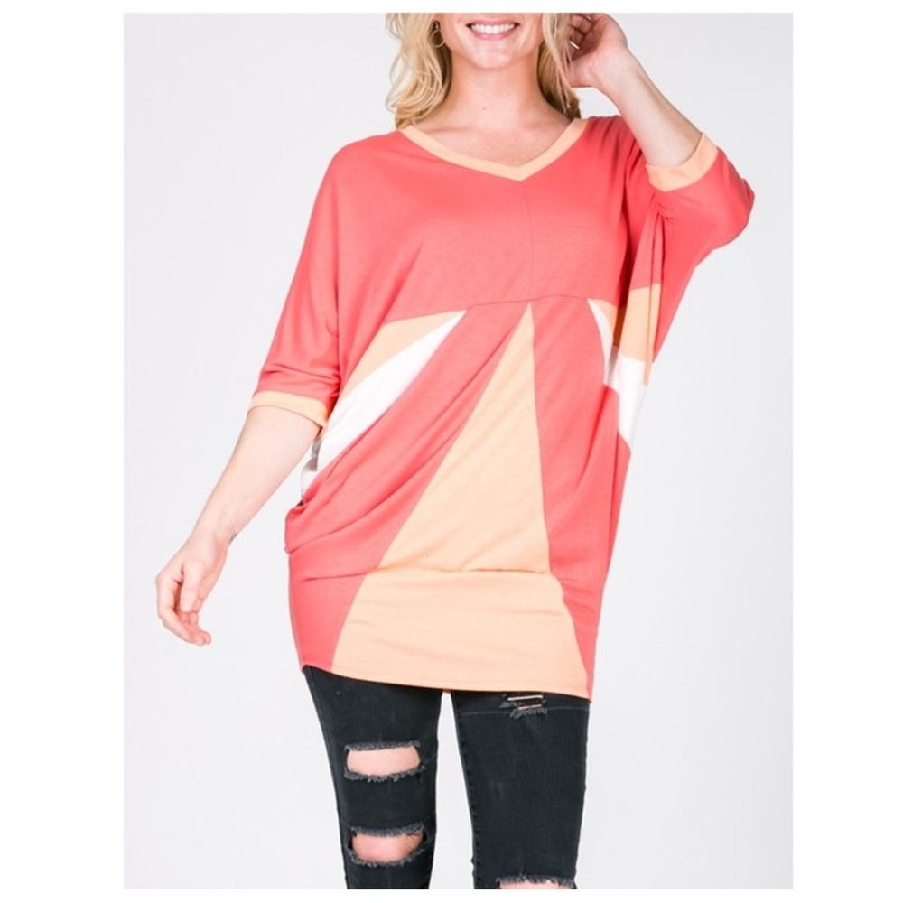 New! Coral & Peach V-Neck Dolman Tunic